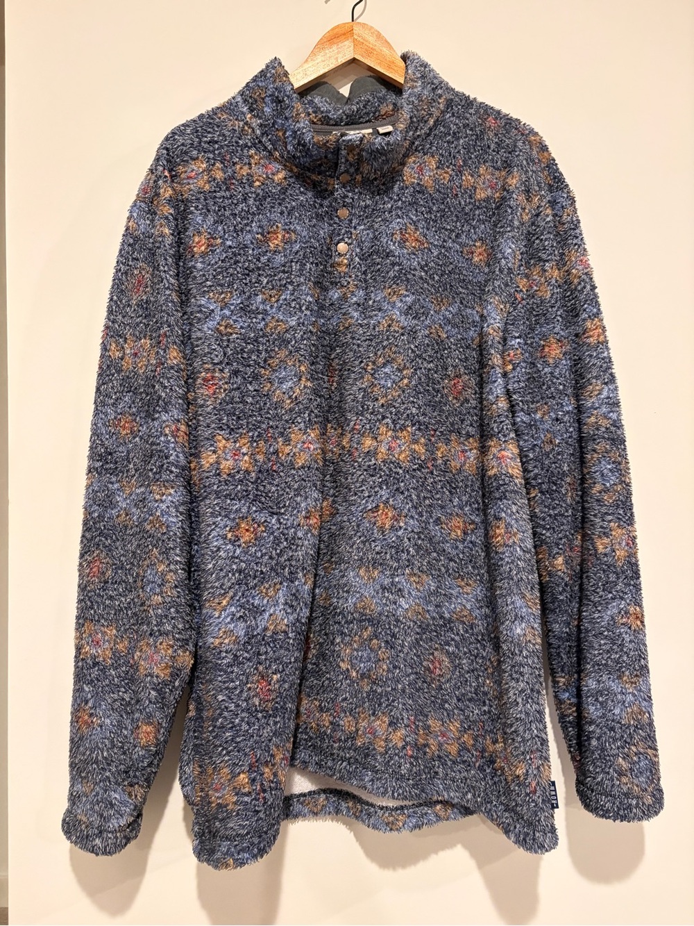 Rowm Size 2XT Blue Multi Color Geometric Mountain Lodge Sherpa Fleece Pullover